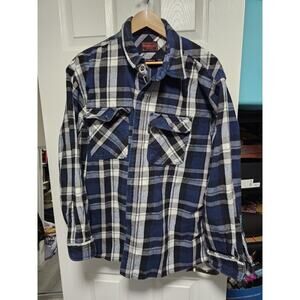 Five Brothers Mens Long Sleeve Blue Flannel Shirt 2XL-R Plaid 100% Cotton USA